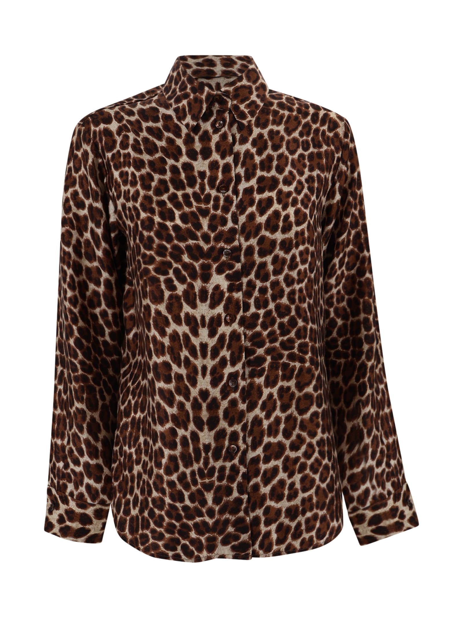 Parosh Brown Leopard Print Silk Shirt