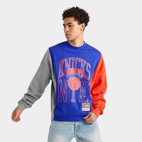 Mitchell & Ness Men's New York Knicks NBA Split Crewneck Sweatshirt in Grey/Blue/Orange Size: Small