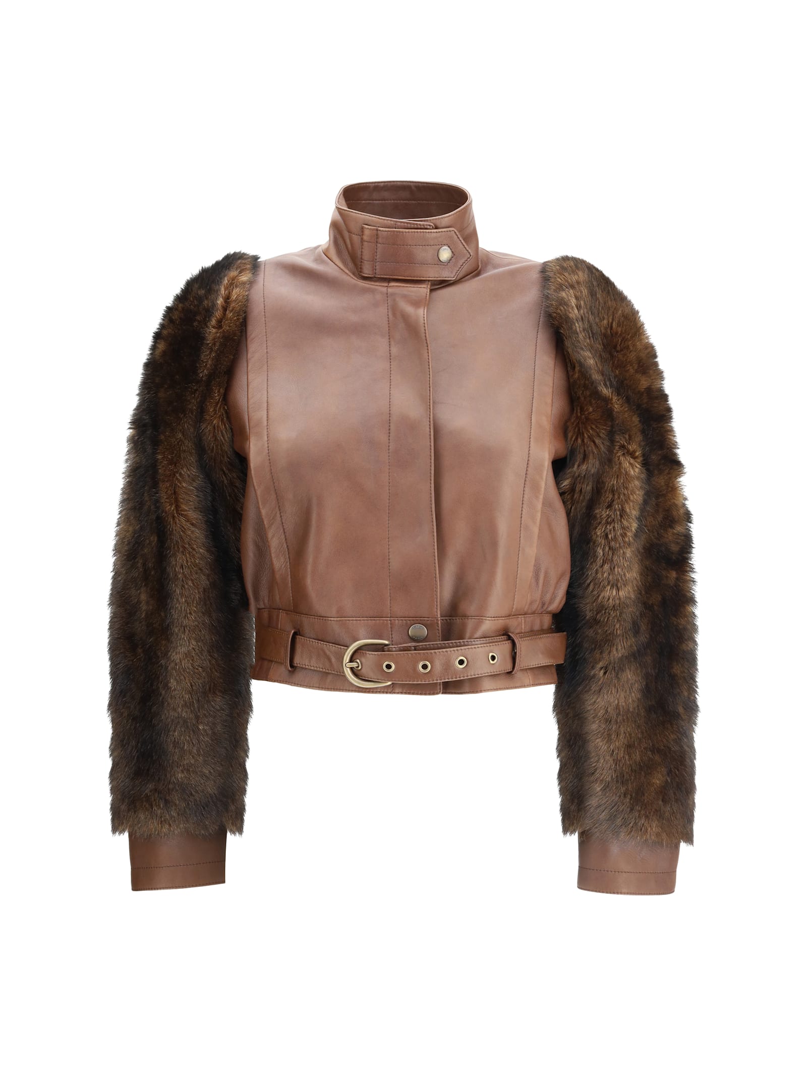Chloé Leather And Fur Short Jacket