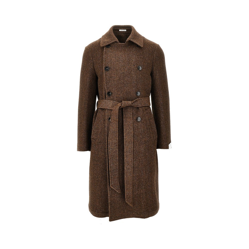 BRERAS Herringbone wool coat with belt Man