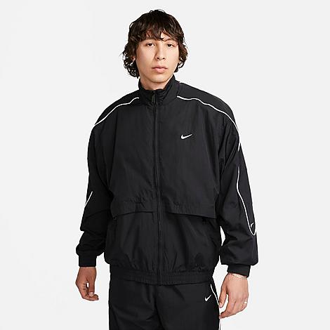 Nike Men's Sportswear Solo Swoosh Woven Track Jacket in Black/White Size: Small