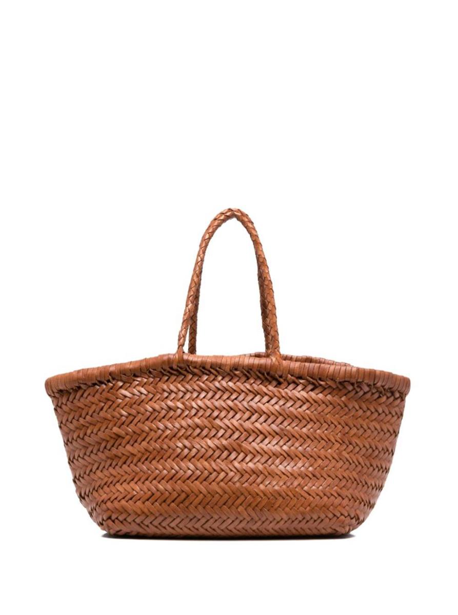'Triple Jump' Tan Brown Small Tote Bag In Braided Leather Woman