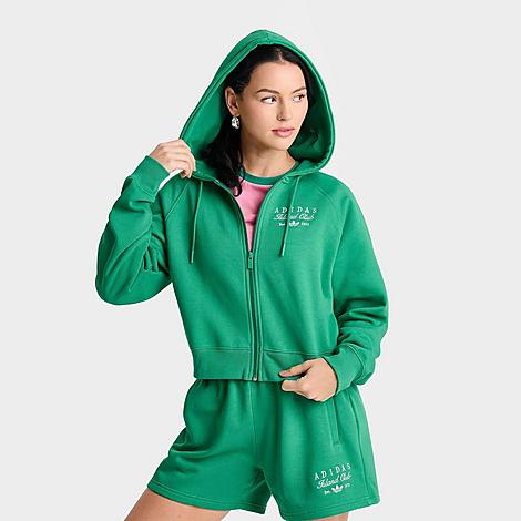 adidas Women's Originals Island Cropped Full-Zip Hoodie in Semi Court Green Size: XS