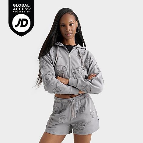 Hoodrich Women's Mist Crop Full-Zip Hoodie in Monument Size: XS
