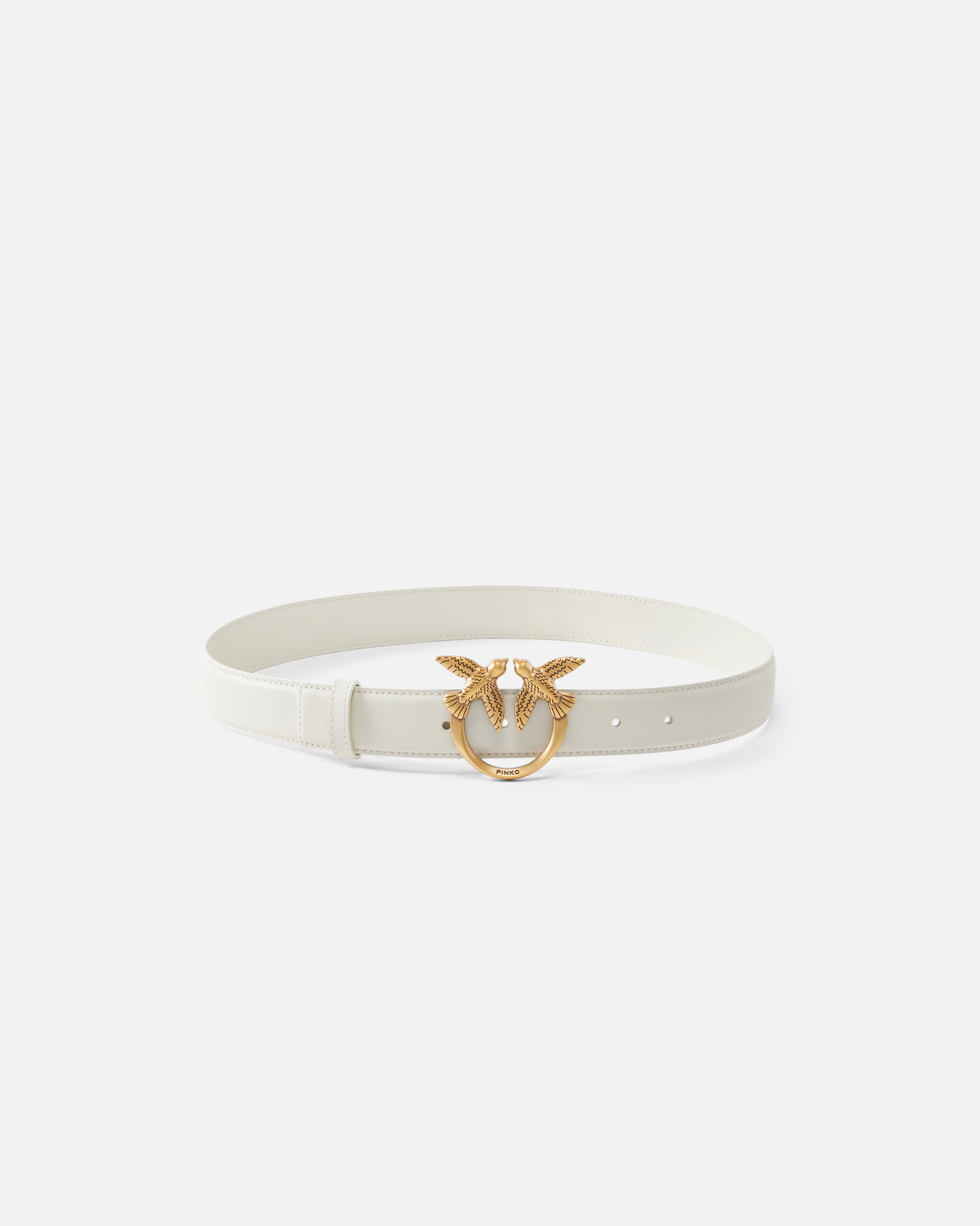 Pinko, Ceinture Love Birds en cuir 3cm, Blanc+blanc-or antique, XL