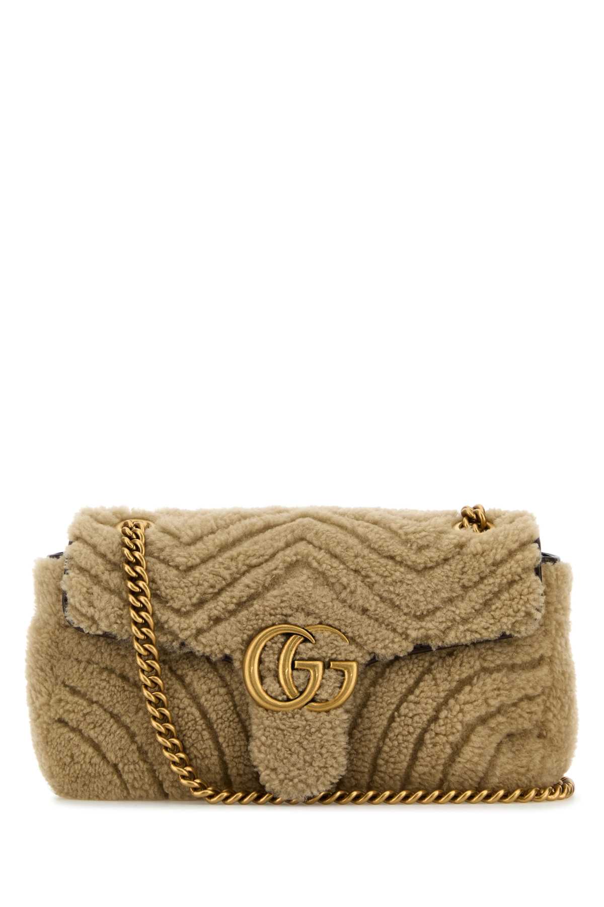 Gucci Beige Shearling Small Marmont Shoulder Bag