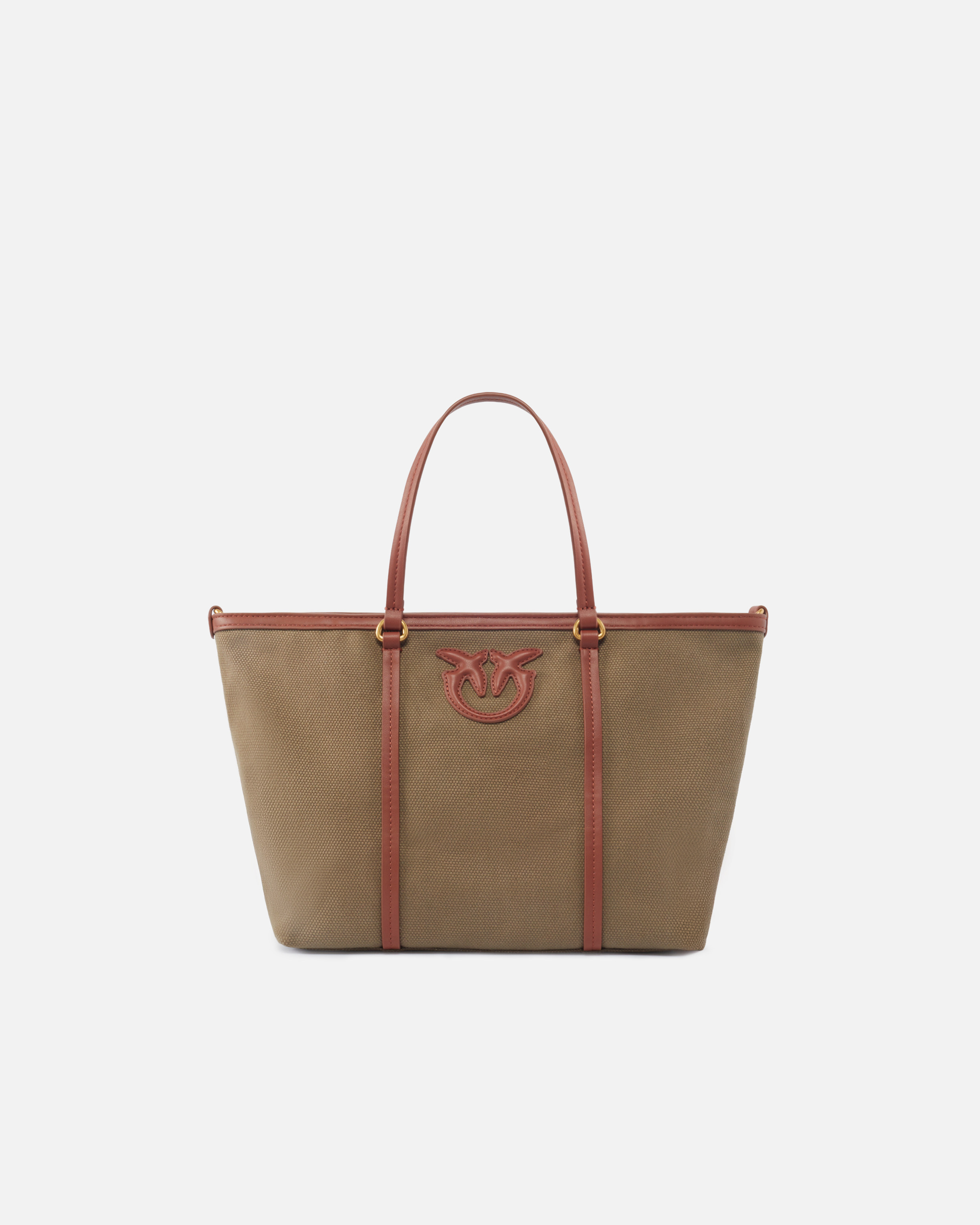 Pinko, Cabas moyen en canvas recyclé à double anse, Military/leather-antique gold, U