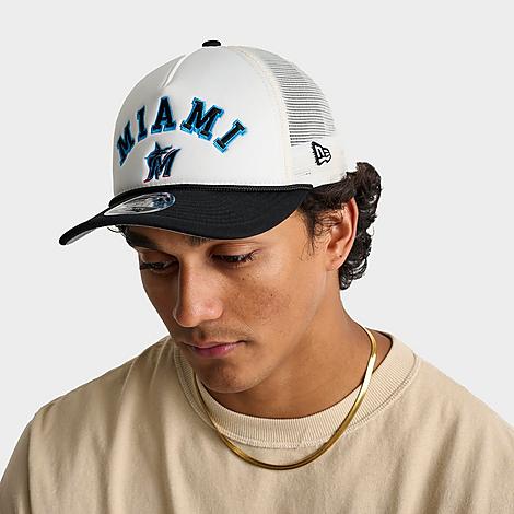 New Era Miami Marlins MLB 9FORTY M-Crown A-Frame Trucker Hat in White/Black
