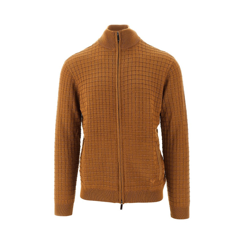EMPORIO ARMANI Check effect wool-blend cardigan Man