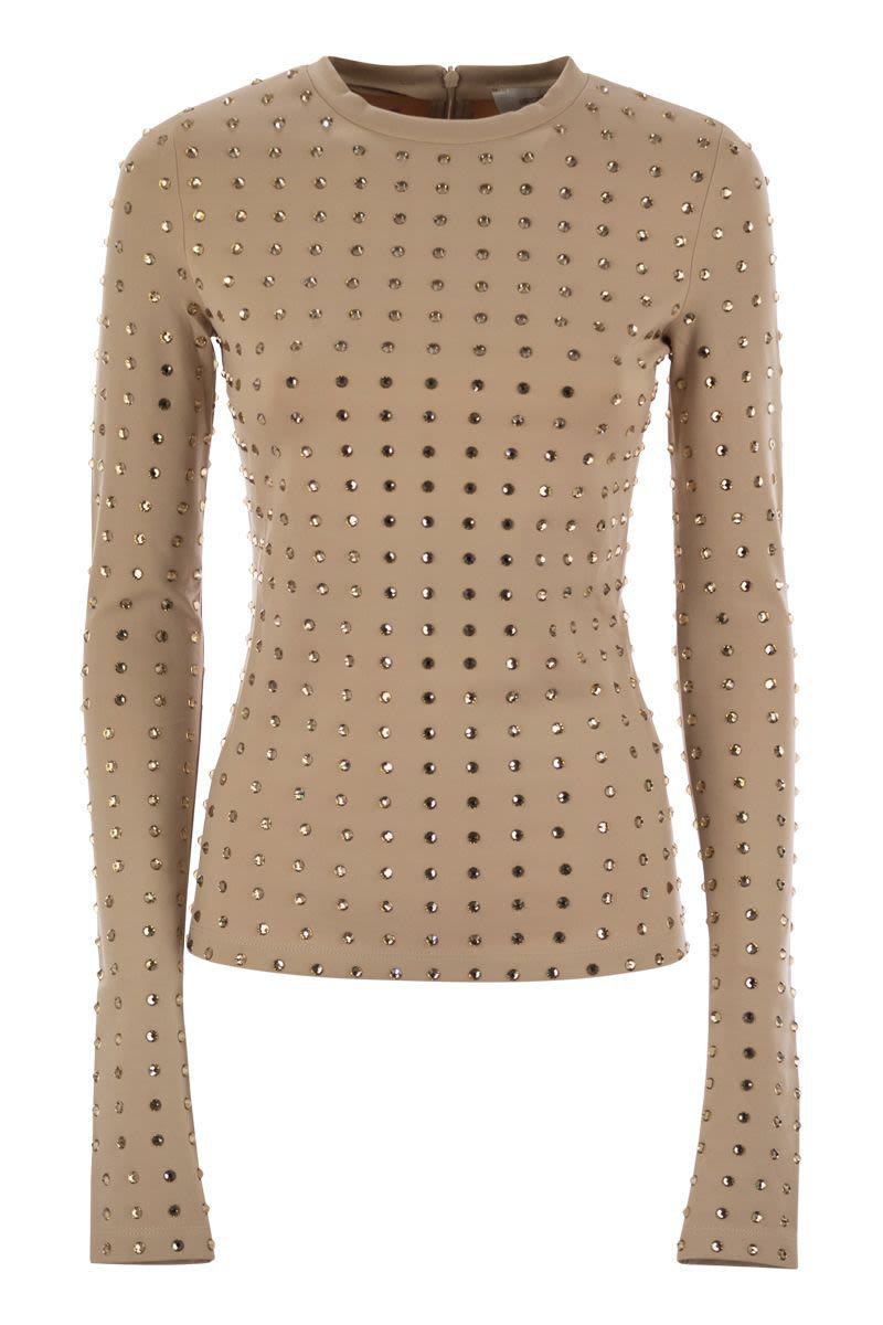 Sportmax Negus - Scuba Jersey T-Shirt With Rhinestones