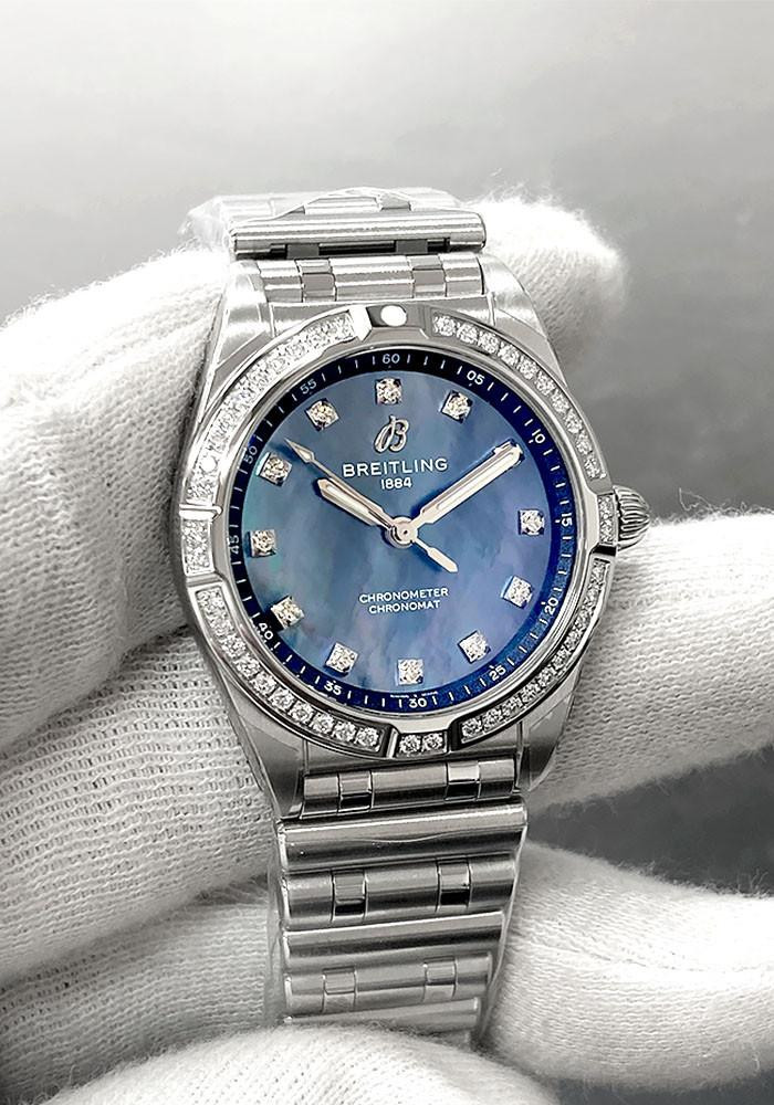BREITLING Chronomat SS 28MM Black Diamond MOP Dial Women's Watch A72310531G1A1