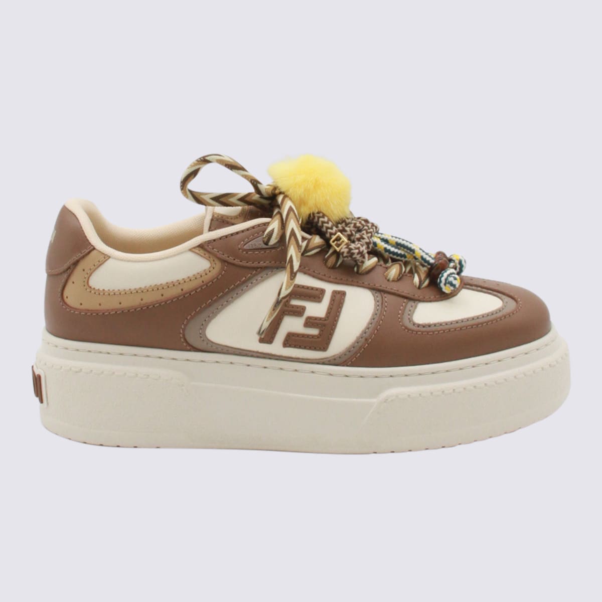 Fendi Brown And White Leather Match Sneakers