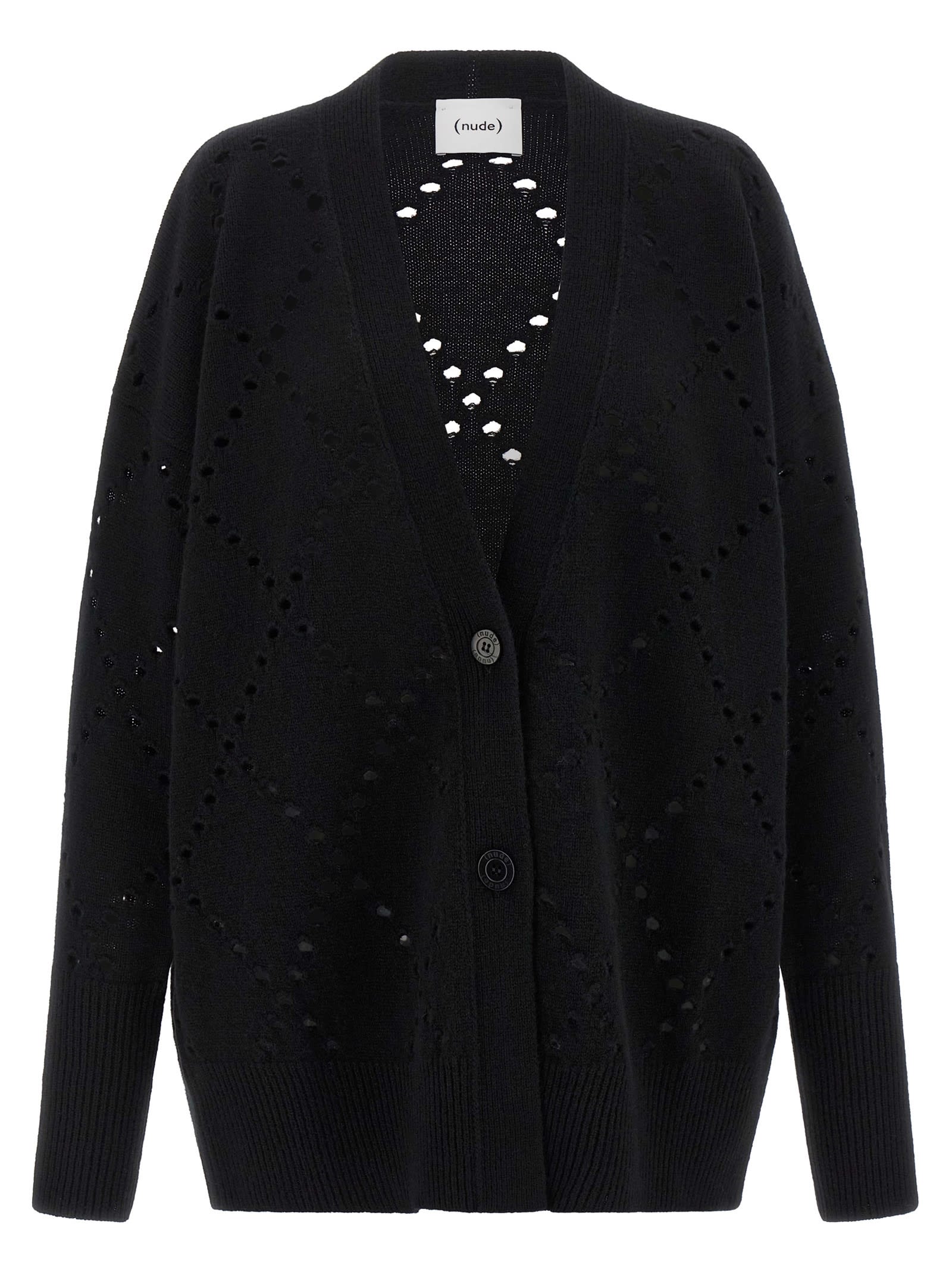 (nude) Argyle Cut-out Cardigan