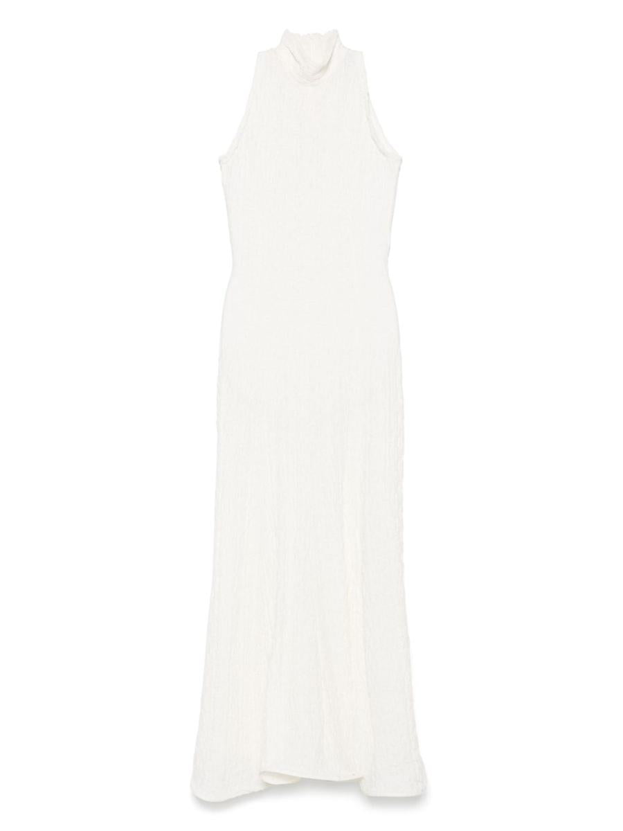 Msgm Long White Cotton Dress With A Crinkled Effect