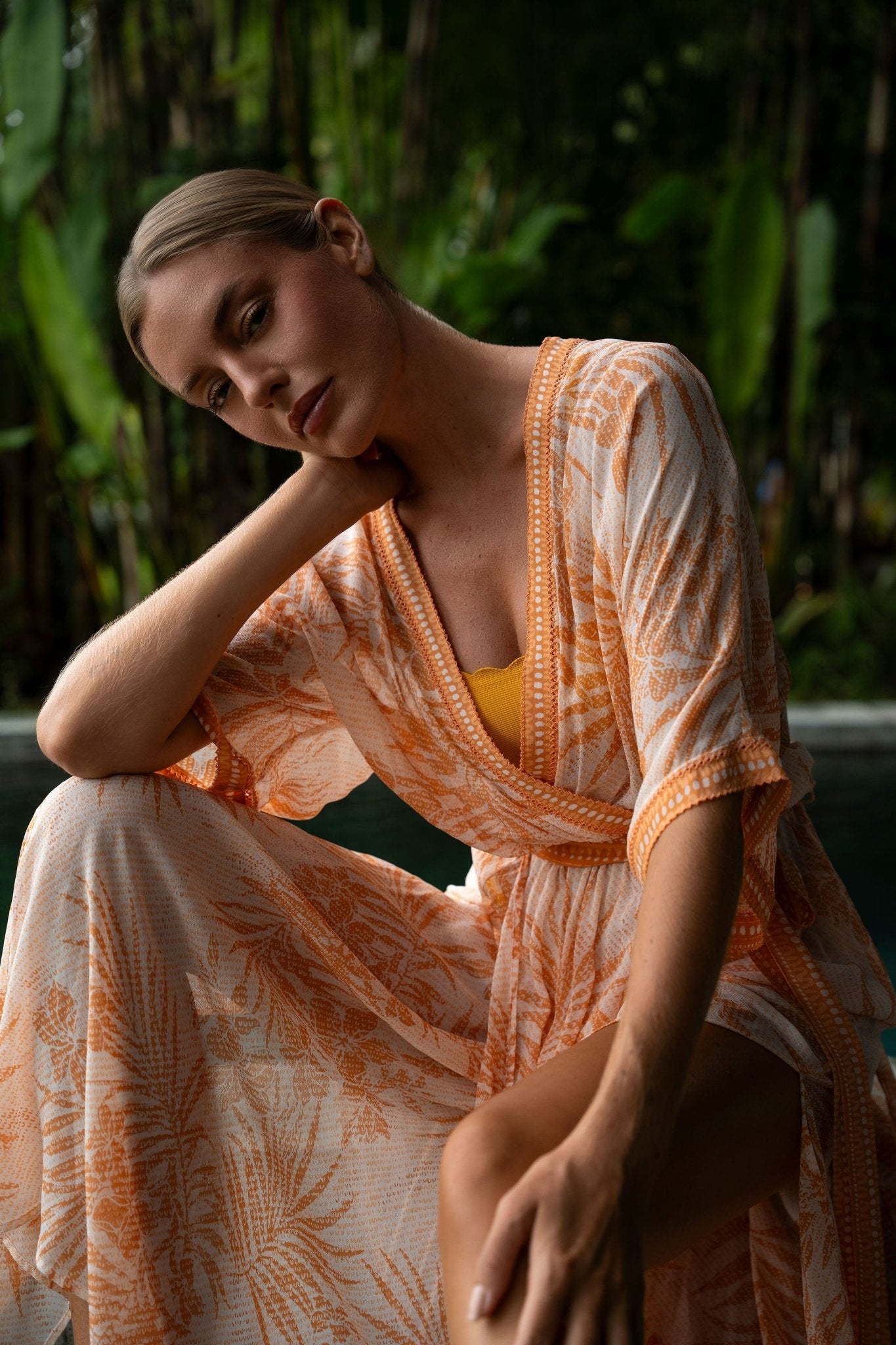 Long Dress Adha - Orange Frangipani