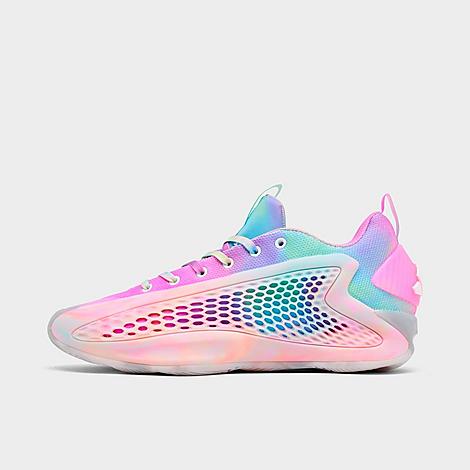 adidas Big Kids Anthony Edwards 1 Low Basketball Shoes in White/Acid Orange/Bliss Pink Size: 4