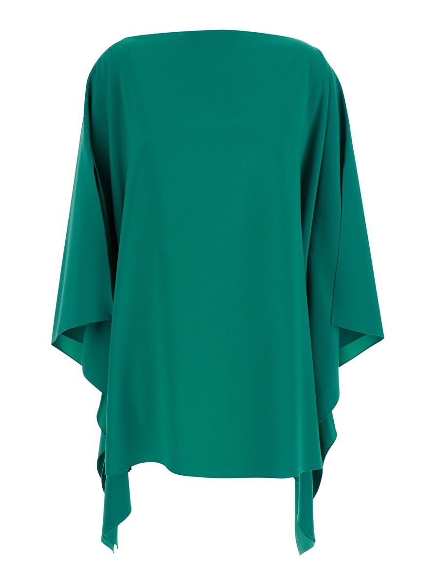 'Eve' Green Top With Boat Neck And Draped Sleeves In Tech Fabric Woman