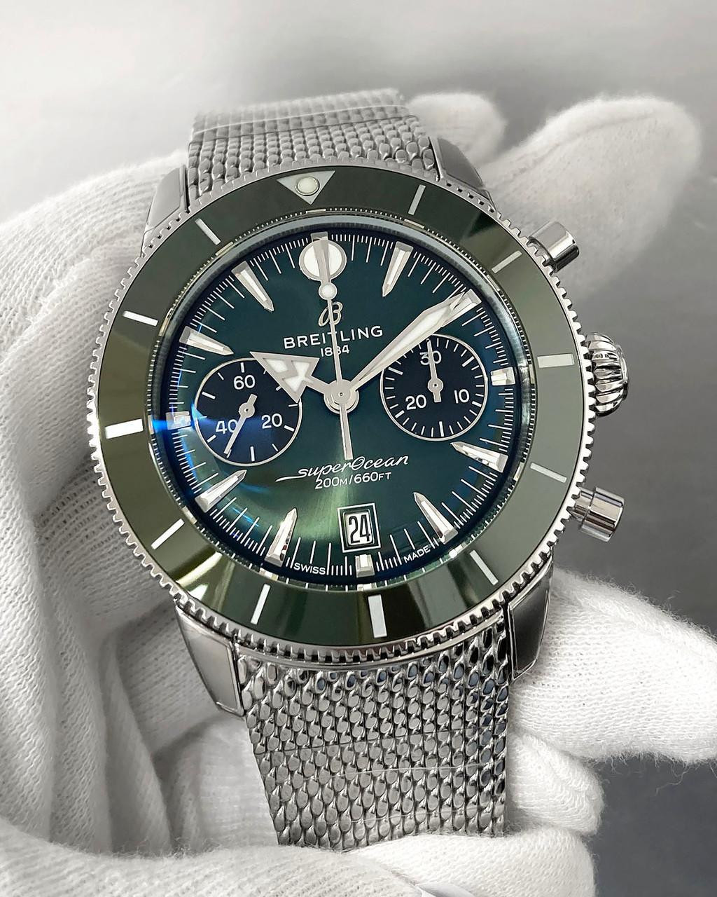 BREITLING Super Ocean Heritage B01 Automatic 42MM Green Dial SS Men's Watch AB0156361L1A1