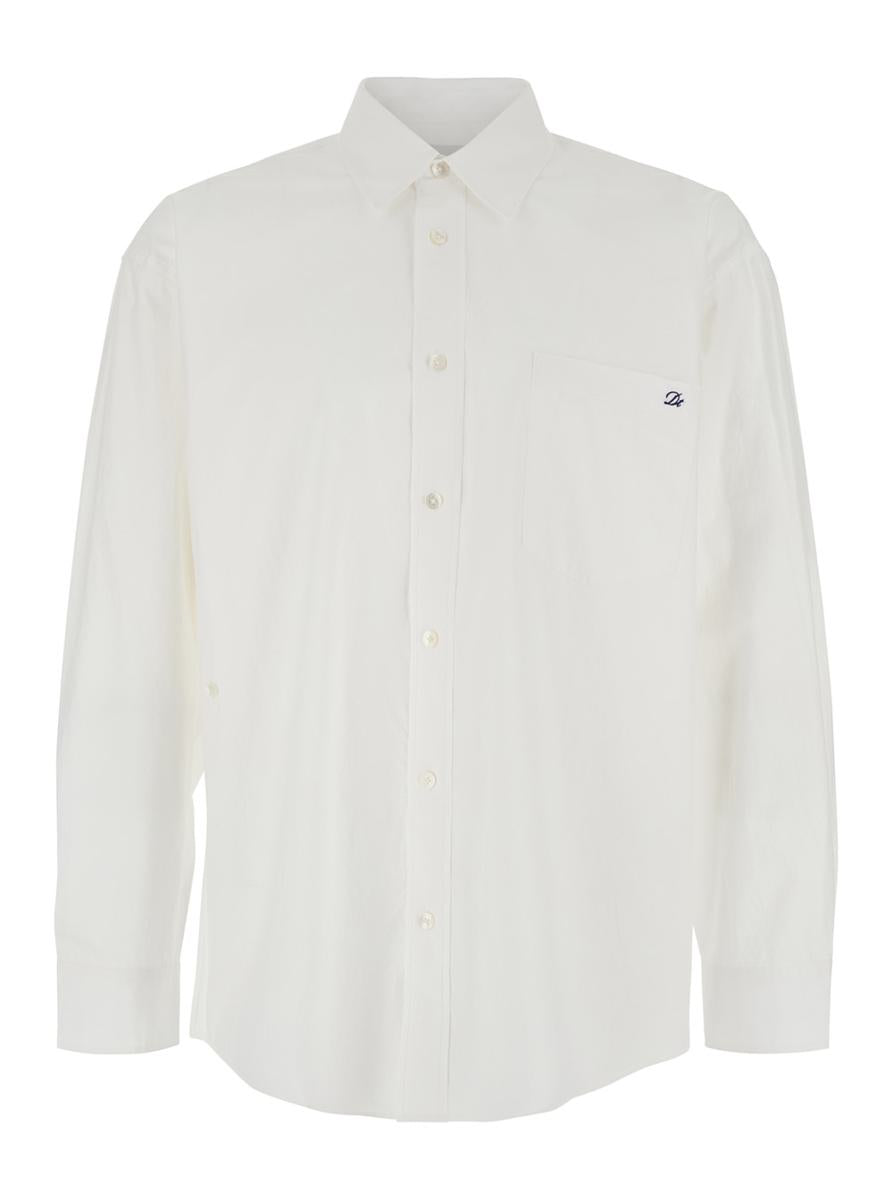 White Shirt With Patch Pocket On The Front And Embroidered Logo In Cotton Poplin Man