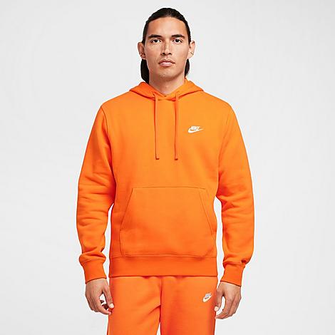 Nike Men's Sportswear Club Fleece Embroidered Hoodie in Safety Orange/Safety Orange/White Size: Small