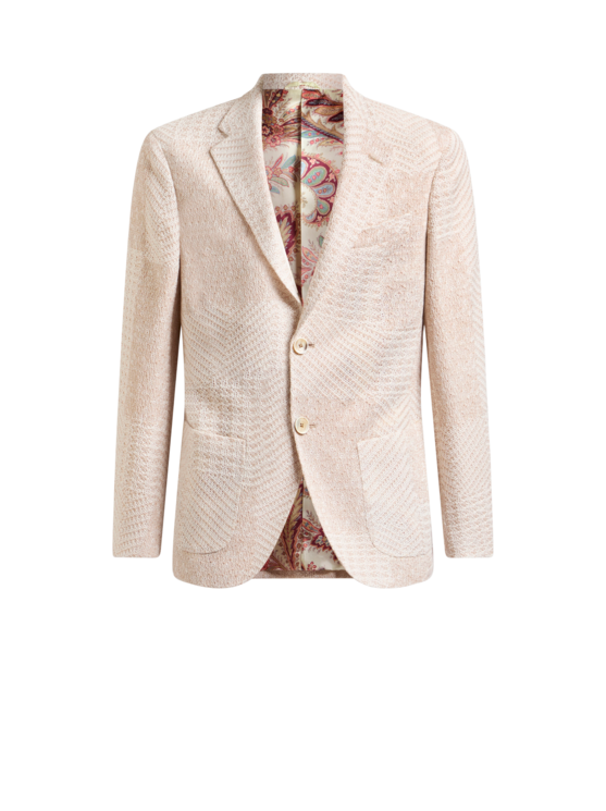 Etro, Blazer Patchwork En Laine Mélangée, Homme, Beige, Taille 56