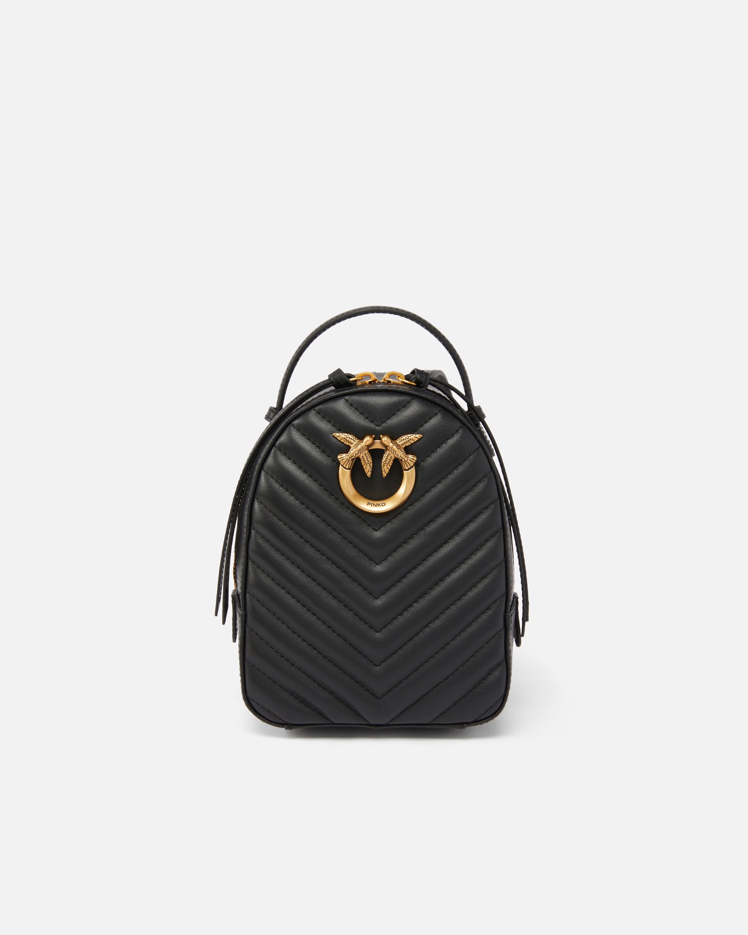 Pinko, Minisac à dos Love Bag en cuir matelassé, Noir-vieil or, U