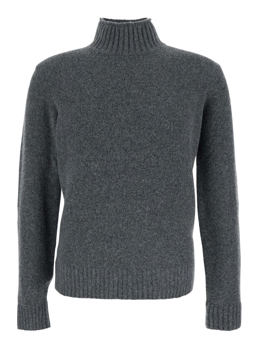 Grey Turtle Neck Sweater In Wool Man