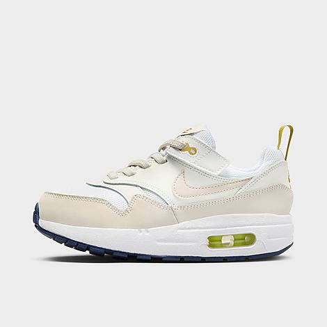 Nike Little Kids Air Max 1 EasyOn Stretch Lace Casual Shoes (8C-13.5C) in White/Bronzine/Midnight Navy
