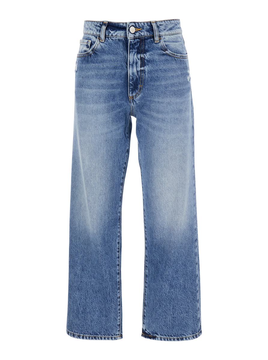 Light Blue Jeans With Logo Patch On The Rear And Ripped Detail On The Rear In Denim Woman