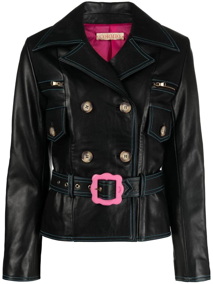 Cormio Florence Double-Breasted Belted Leather Jacket