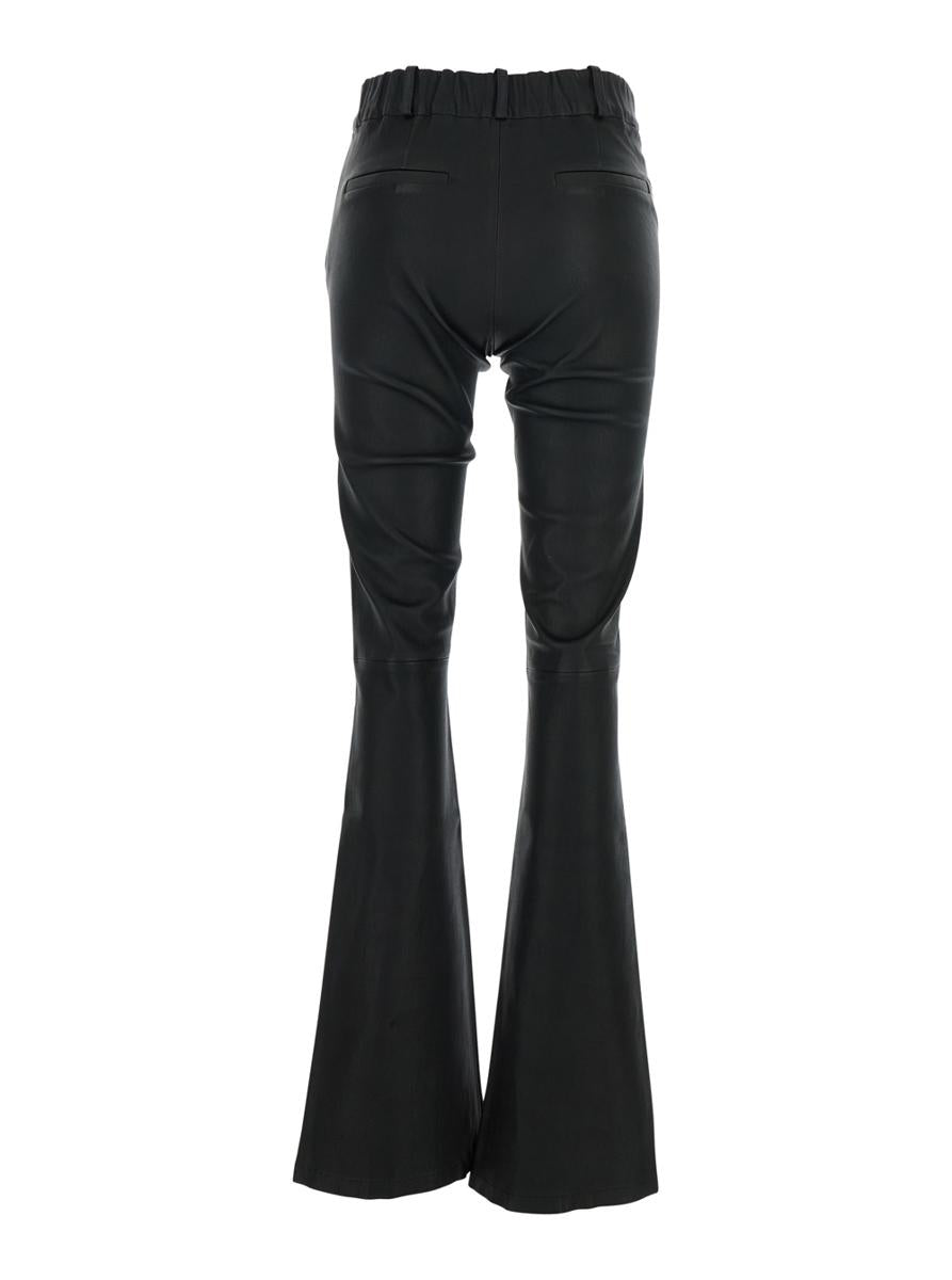 Black Trousers With Belt Loops And Flared Legs In Leather Woman