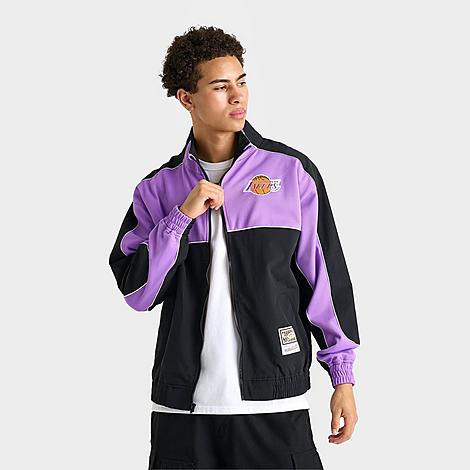 Mitchell & Ness Men's Los Angeles Lakers NBA Mesh Nylon Full-Zip Jacket in Black/Purple Size: Small