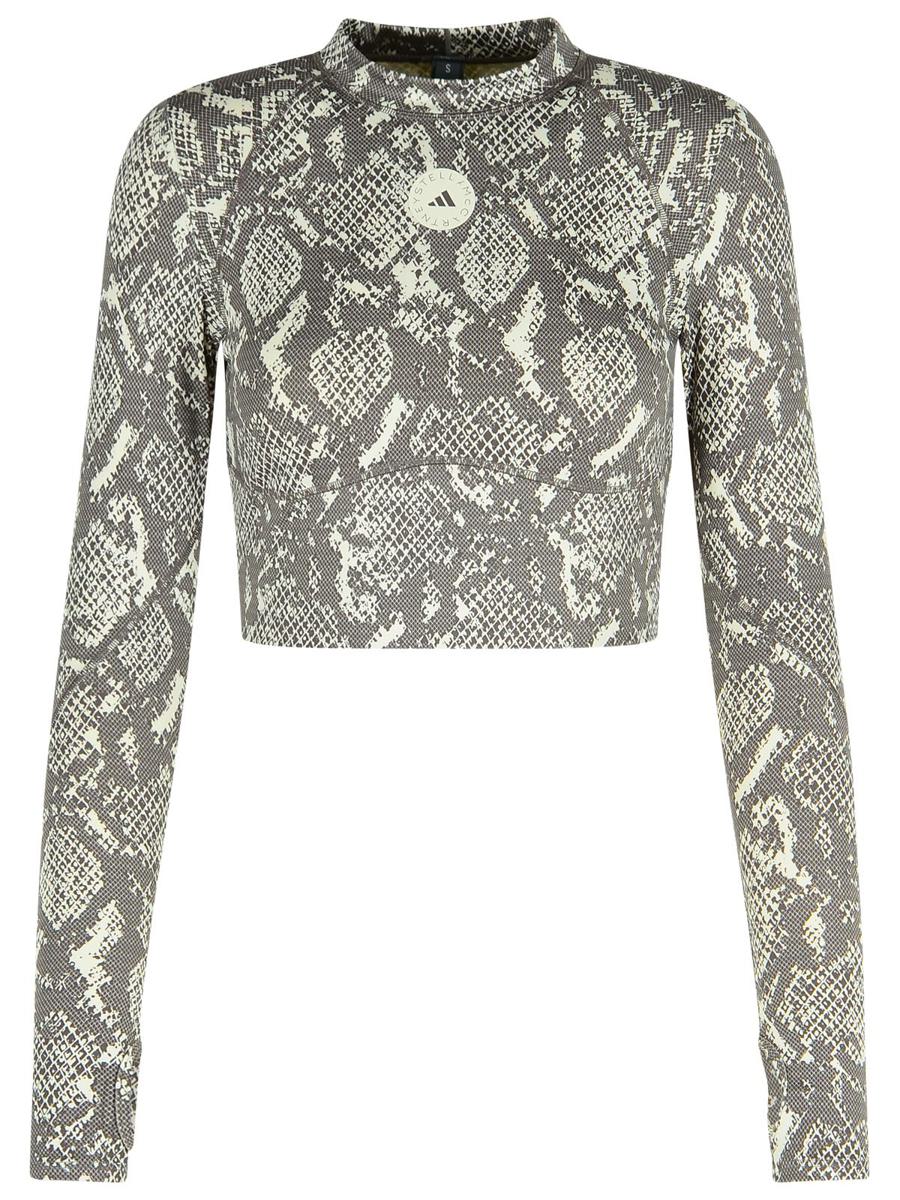 Adidas By Stella McCartney Snake Print 'Crop' Polyester Blend Sweater