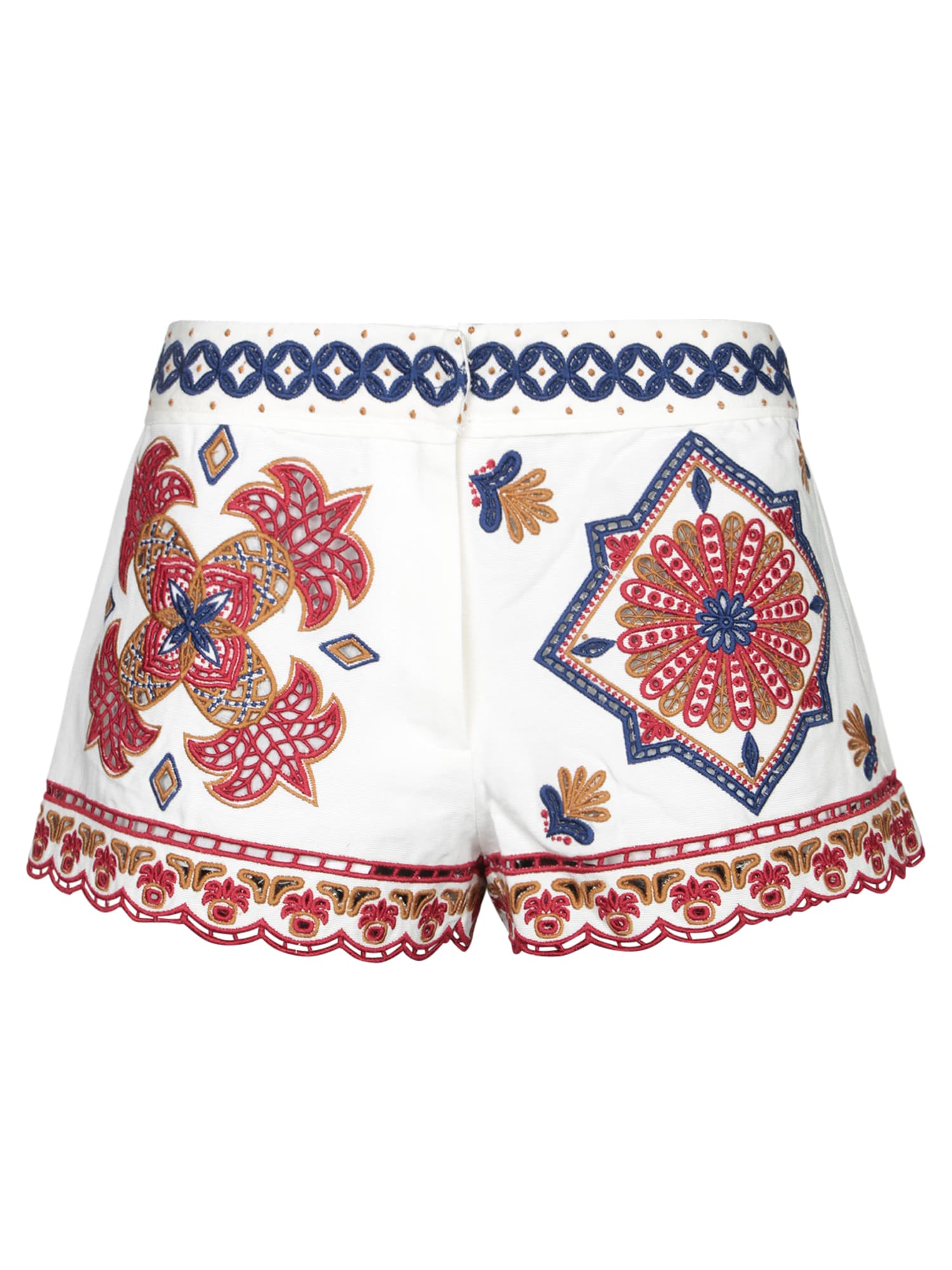 Farm Rio Marys Tiles Embroidered White Shorts