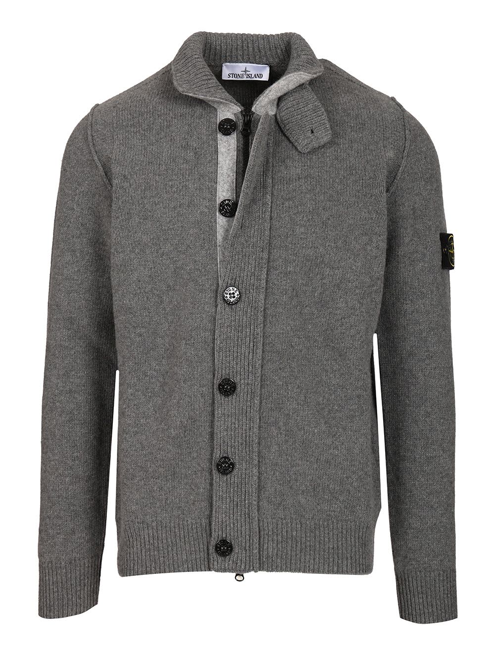 Stone Island Knit Button-up Jumper In Lamb Wool And Nylon Blend