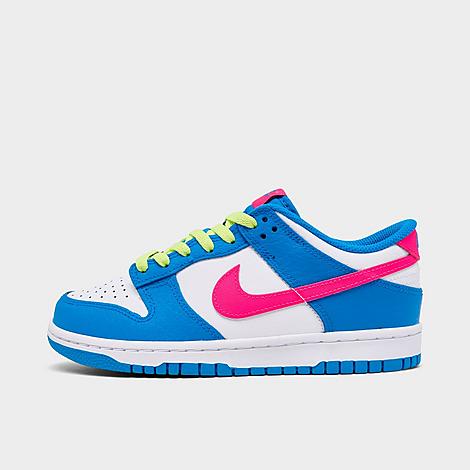 Nike Big Kids Dunk Low Casual Shoes in Photo Blue/White/Light Lemon Twist Size: 4