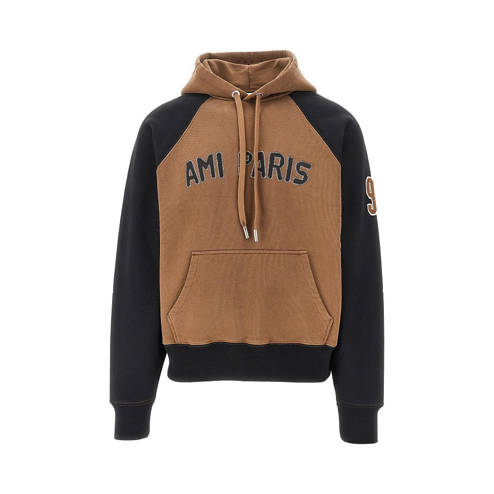AMI Two-tone hoodie with logo patch Man