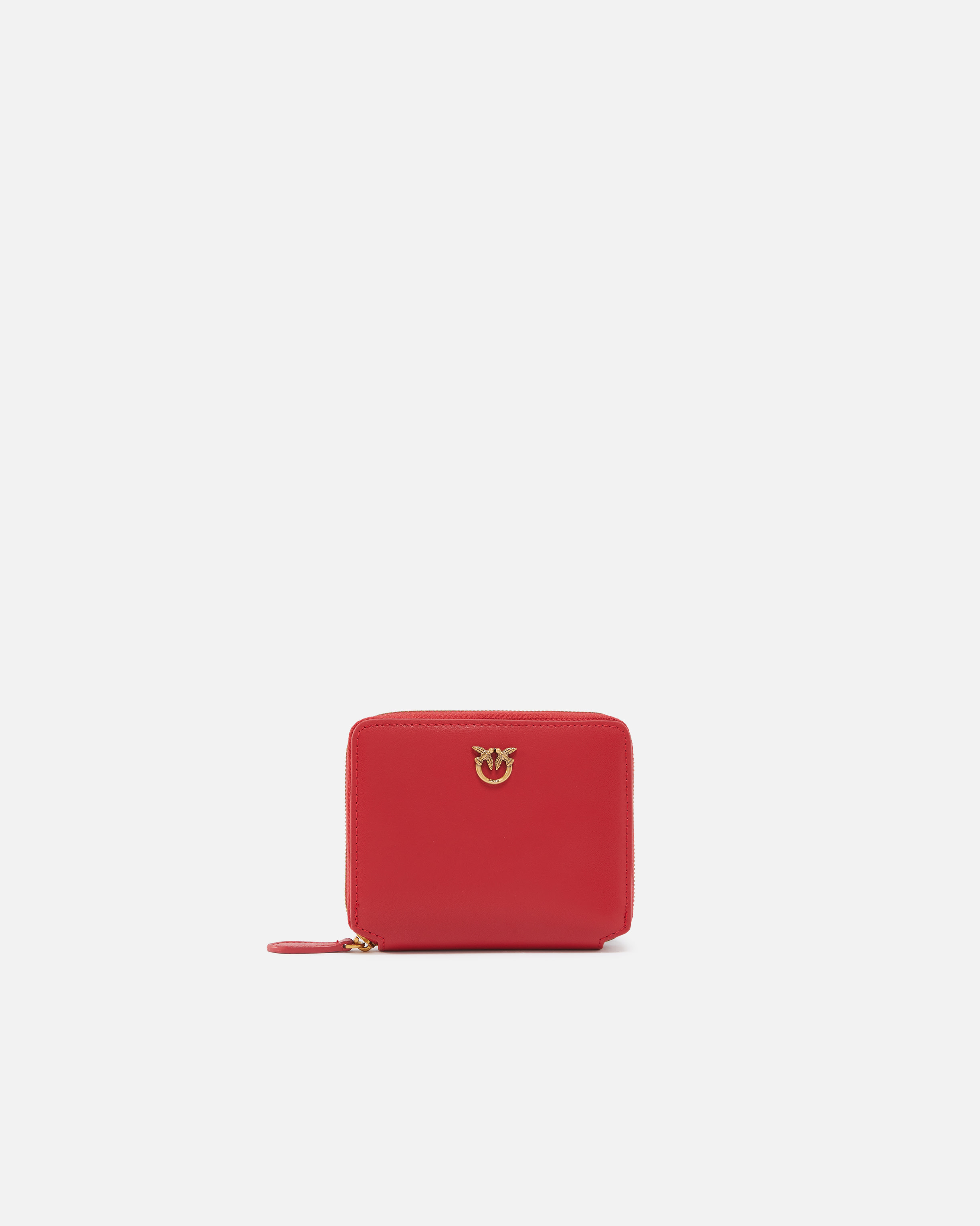 Pinko, Portefeuille carré à contour zippé en cuir, Rouge-or antique, U