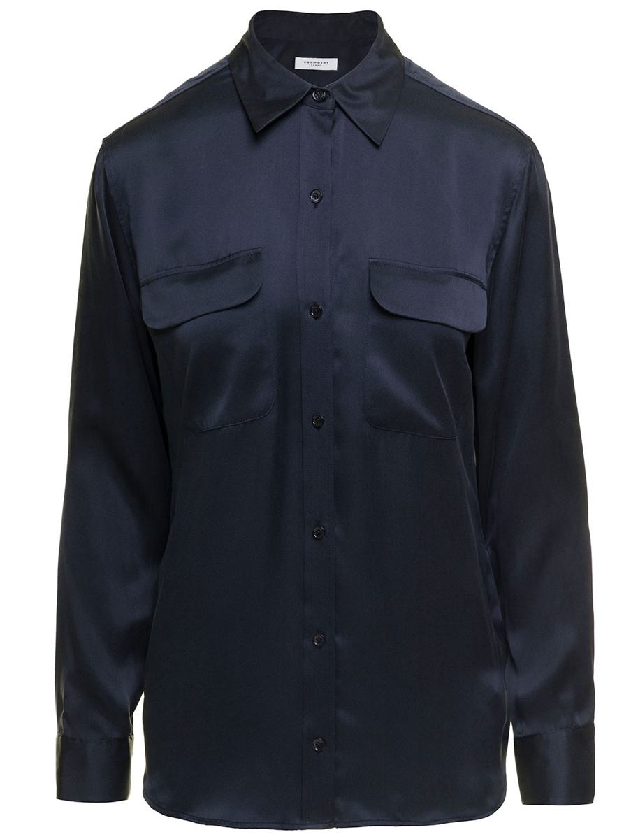 'Signature' Navy Blue Long Sleeves Shirt In Silk Woman Equipment