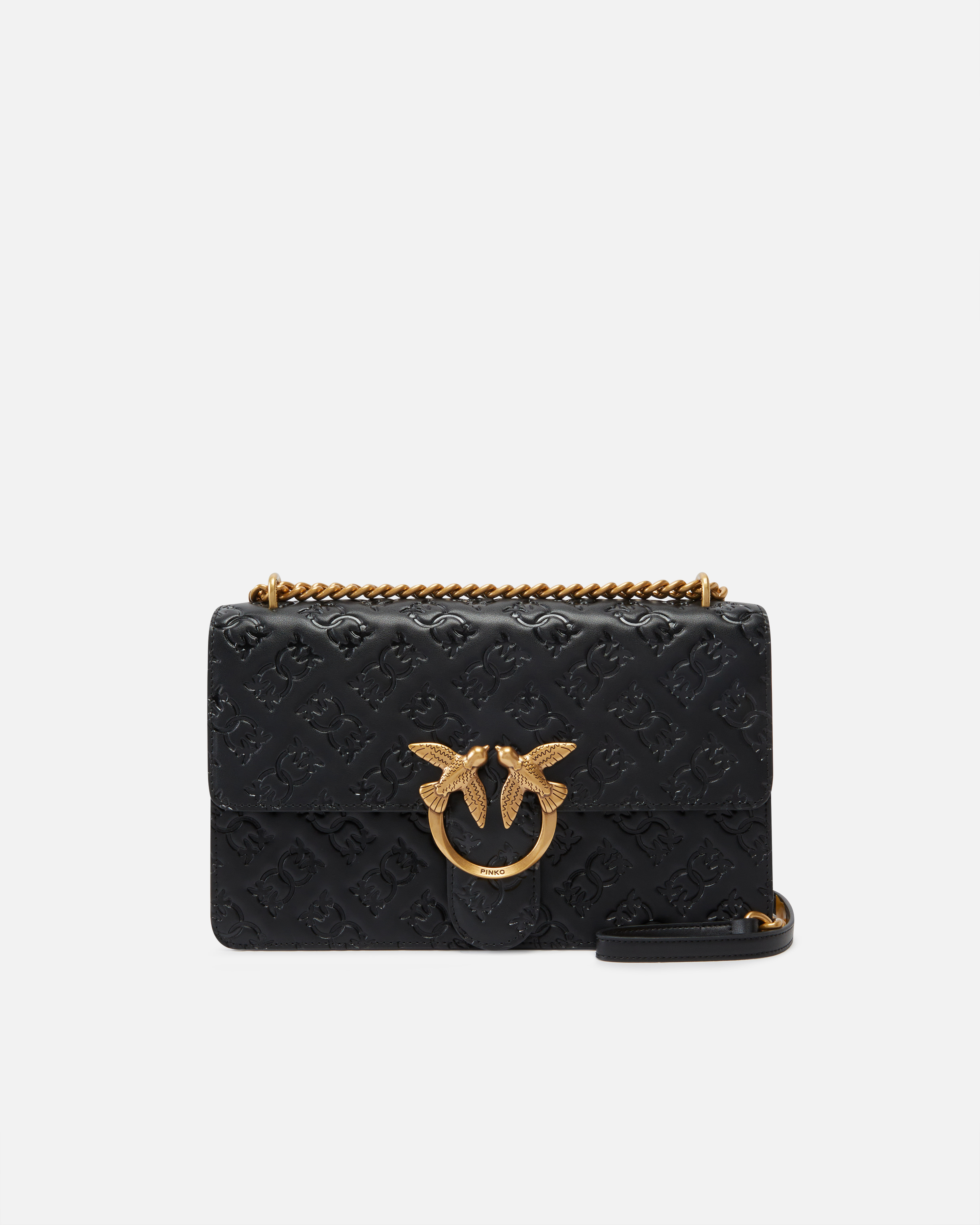 Pinko, Sac à bandoulière Love Bag en cuir à logo, Noir-vieil or, U