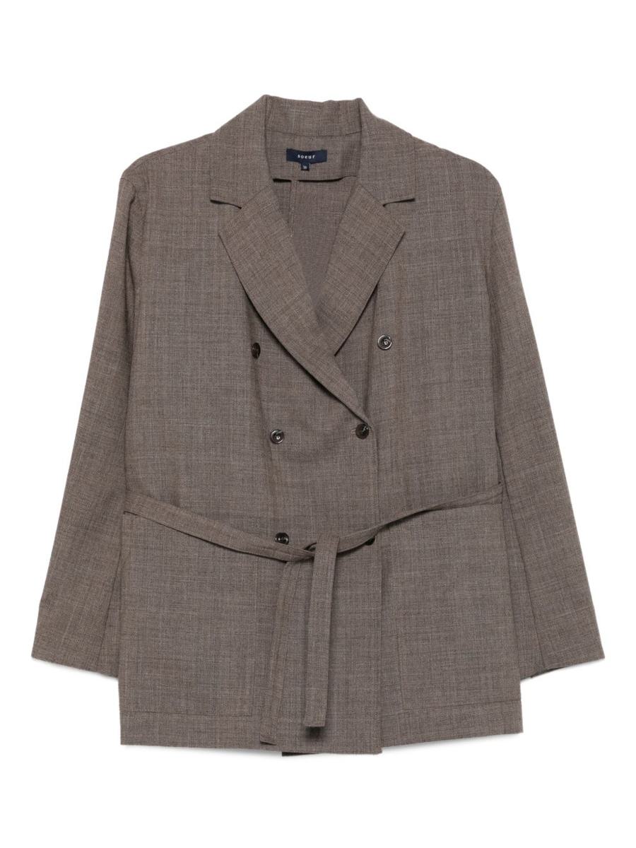 Soeur 'Drew' Double-Breasted Blazer In Brown With Belted Waist