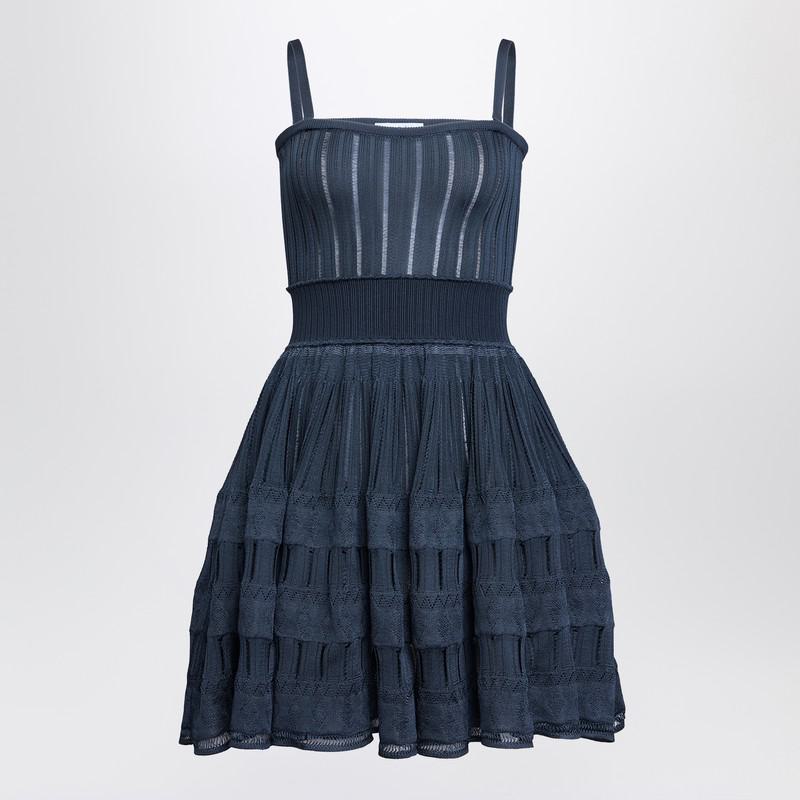 Alaïa Dark Blue Shiny Crinoline Knit Dress