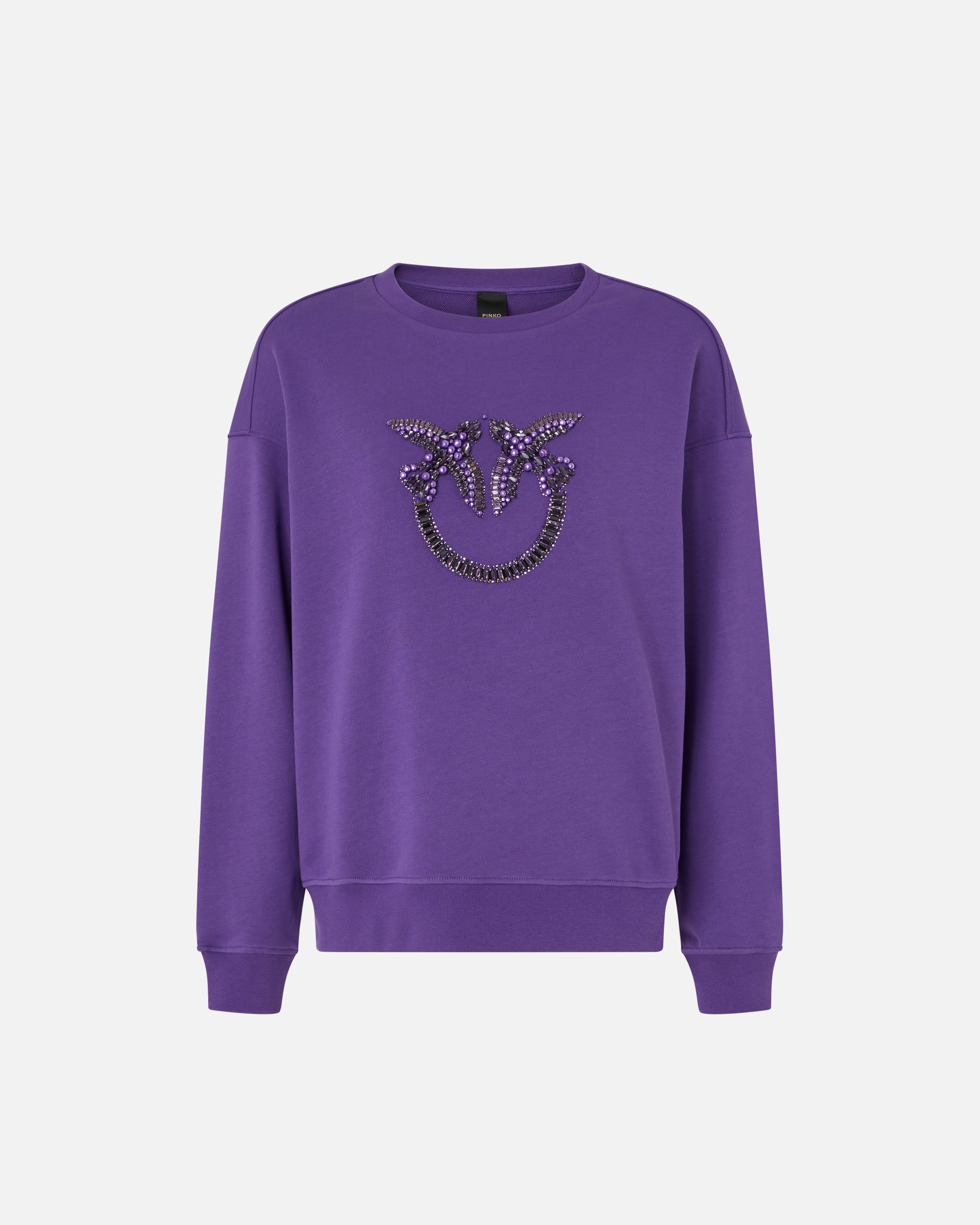 Pinko, Sweat-shirt à col rond avec broderie bijou Love Birds, Violet royal, XXS