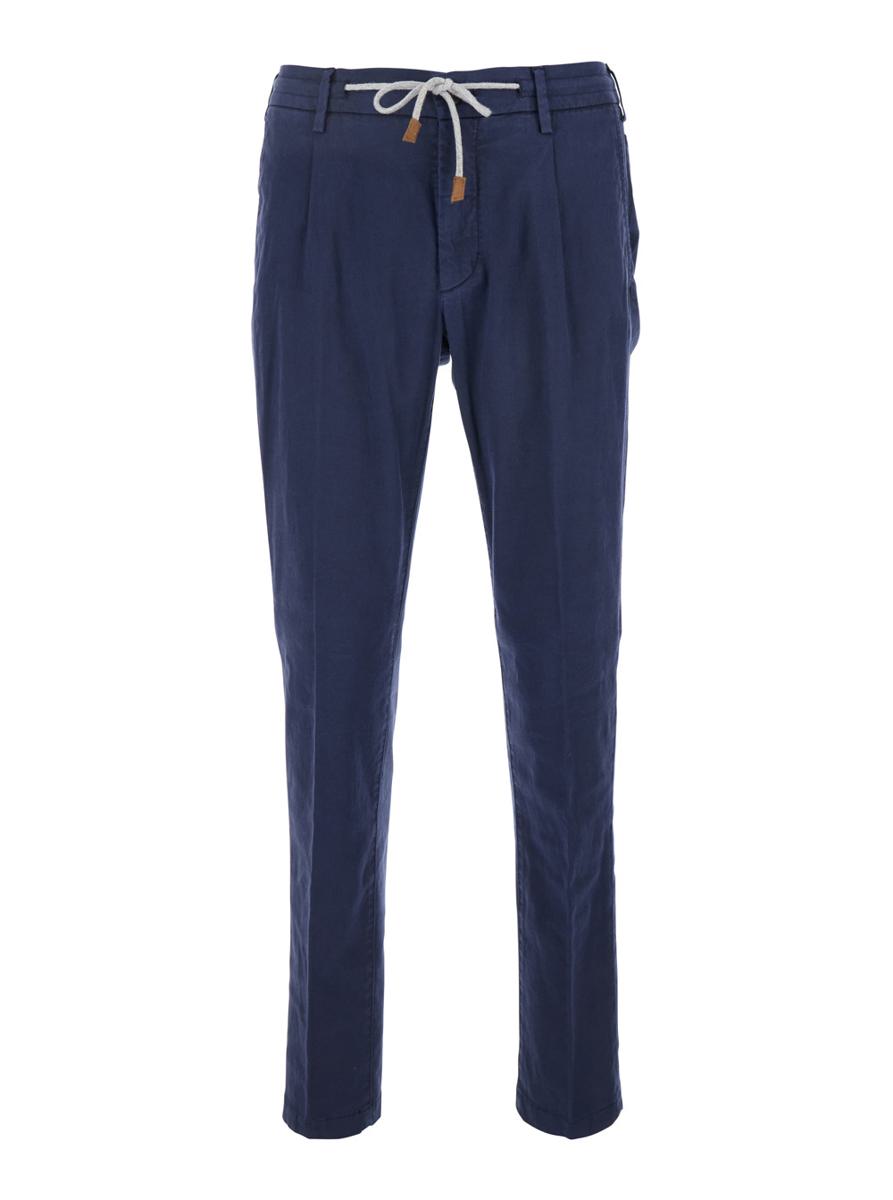 Blu Drawstring Waist Pants In Cotton Man