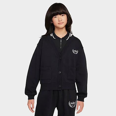 Nike Girls Sportswear Club Fleece Cardigan in Black/White Size: Medium