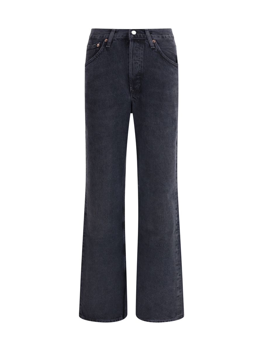 Blue Jeans With High Waist And Logo Patch On The Rear In Denim Woman