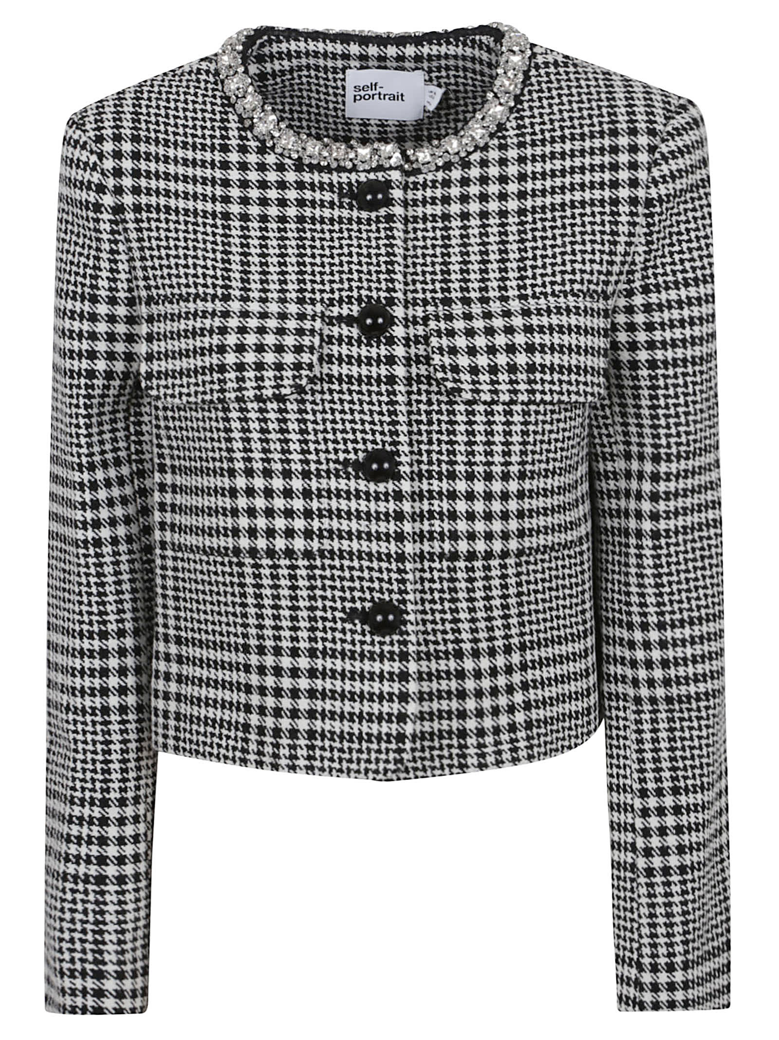self-portrait Houndstooth Crystal Trim Jacket