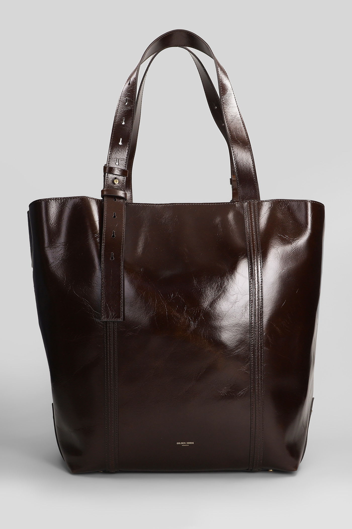 Golden Goose Shopping 24.7 Tote In Dark Brown Leather