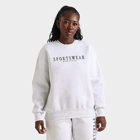 Nike Women's Sportswear Phoenix Fleece Oversized Crewneck Sweatshirt in Birch Heather/Deep Royal Blue Size: XS