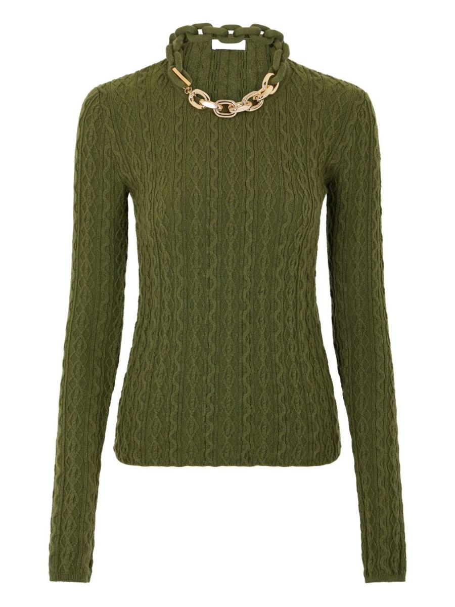 Rabanne Khaki Sweater With 'Xl Link' Chain Applied